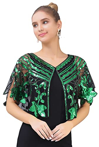 GIBZ Glitzer Schal und Wraps für Damen Elegante Strickjacke mit Pailletten Stola Abendumhang, Grün