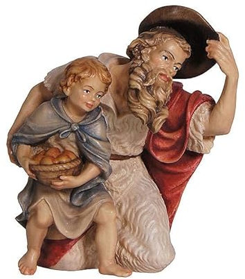 Hirte kniend mit Kind, Mahlknecht Krippe, Holz, Grödnertal, für 12 cm Krippe