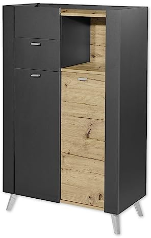 LINE Badezimmer Kommode in Anthrazit, Artisan Eiche Optik - Badezimmerschrank Bad Schrank mit viel Stauraum - 77,5 x 126 x 39,5 cm (B/H/T)
