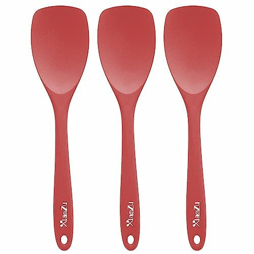 Silicone Spatula Spoon Set,XiaoZu Heat Resistant Rubber Spoonula, Seamless Non-Stick Flexible Scrapers for Baking Mixing Tool,3 Pack, (Red)