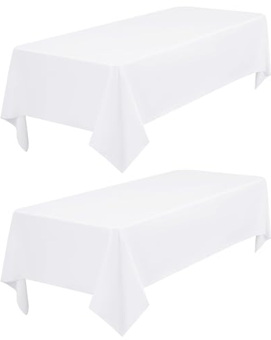 2 Stück Tischdecke Weiße 153 x 260 cm,Rechteck-Tischdecke ür 6 FT Tisch,Fleck und Faltenfreie Waschbare Polyester Gewebe Tischdecke für Hochzeit Dining Partys Events und Restaurant