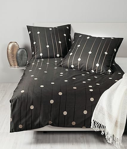 Janine Bettwäsche 155x220cm + 80x80cm J. D. - weicher Bettbezug aus Mako Satin - mit Reißverschluss - 100% Baumwolle - Öko-Tex - walnuss
