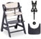 hauck Beta Plus Trona Evolutiva Madera con Certificado FSC® Cojín y Bandeja, Trona Bebe Evolutiva a partir de 6 Meses con Arnés de Seguridad y Ruedas, Sistema Antivuelco, Gris