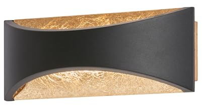 Fischer & Honsel Wandleuchte, Rio | sandschwarz/blattgoldfarben | Acryl weiß| B: 22,50 cm, H: 9,00 cm, Ausladung Wand: 7,70 cm| 1x LED 5,5 Watt 2700 K inkl.| 540 lm | EEG: F | 30529