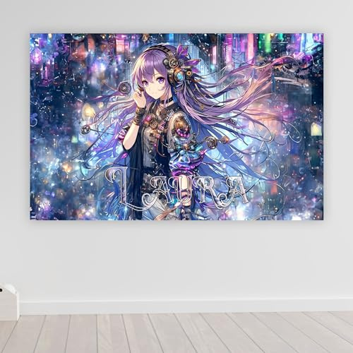 timalo Poster personalisiert mit Namen | 80 x 61 cm Anime, Cybergirl, Fantasy | Gamer Bild für die Wand Jugendzimmer Gaming Motiv für Teenager Jungen und Mädchen Zimmer