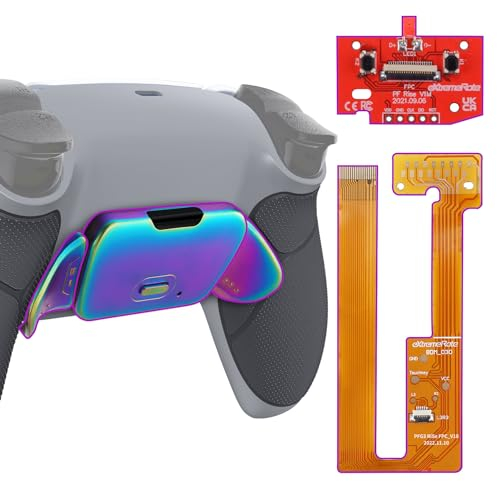 eXtremeRate Real Metal Buttons (RMB) Rise 2.0 Remap Kit para ps5 Control BDM-030/040/050 Carcasa con Goma Grip & Actualización Board & Programable Botones Traseros para ps5 Mando(Gris Arcoíris)