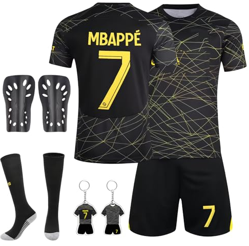 Sidesea Fußball Trikot Kinder mit Schienbeinschoner und Socken - Schlüsselanhänger für Heim/Auswärts Trikot für Jungen