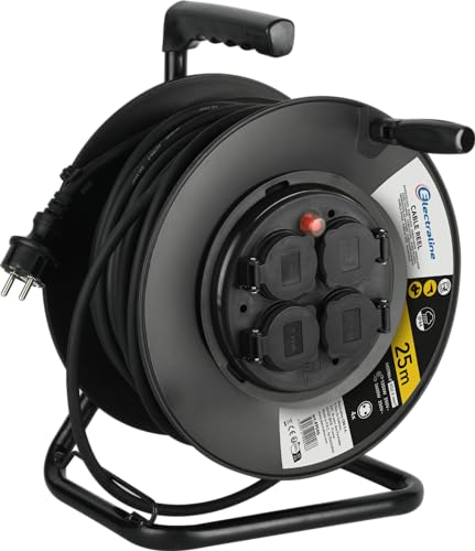 Electraline 49046 Avvolgicavo Professional, Cavo H07RN-F 3G2.5, 25 m Cavo/Rullo con 4 prese Schuko, IP44