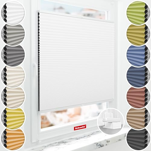 Schuette® Wabenplissee ohne Bohren ● Blackout x Honey ● Moonlight (Weiß) ● 50x100cm (Breite x Höhe) ● Suprafix Klemmhalter X ● 60 Sekunden Montage