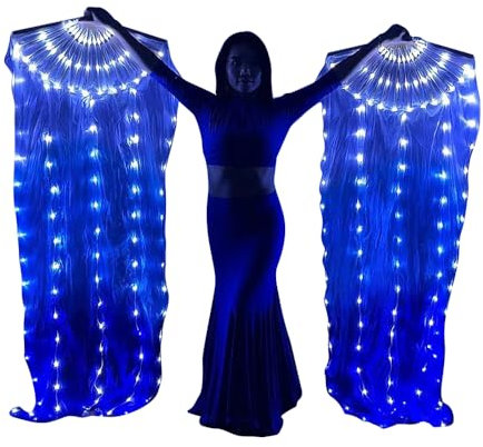 WEISIPU 1 Pair 1.8m LED Belly Dance Silk Fan Veil Long Bamboo Fans Veil Hand Made Silk Fan for Dance Outdoor