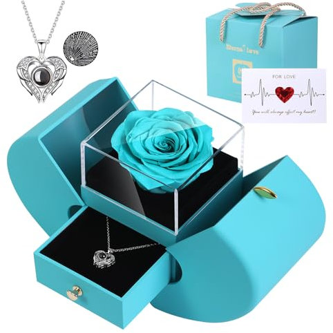 Firestyle Preserved Real Rose, Gift Box with I Love You Necklace, Handmade Eternal Flower Gifts for Her Woman Wife Girlfriend on Birthday, Anniversary, Valentine's Day, Mother's Day, Christmas