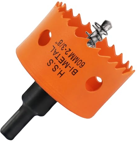 60mm Hole Saw, 2-3/8” HSS Bi-Metal Hole Cutter with Arbor, Cutting Depth 32 mm, Hole Saw Drill Bit for Cutting Wood, Plywood, Plastic, Drywall, Thin Metal Sheets