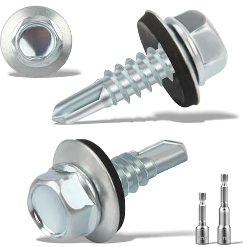 240 Stück Trapezblechschrauben Selbstschneidende Schrauben mit Dichtscheibe 4.8x16MM + 2 Stk Sechskant Bit Steckschlusselsatz M8 Spenglerschrauben Verzinkt Bohrschrauben Metalldachschrauben(Silber)