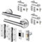EAI Door Handle Latch Set Polished Chrome - Pack of 4 | Round T-Bar Internal Door Handles, Latch (64mm), Hinges (76mm)| Silver Lever on Rose | Oliena Range