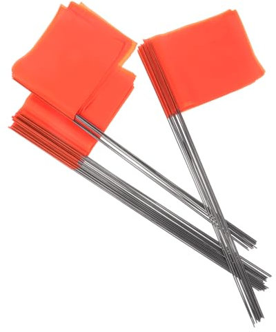 Bcoath 50 Pezzi Bandierine Di Marcatura Arancioni Con Asta in Filo D'Acciaio Per Segnalazione Giardino Irrigazione E Misurazione Bandiere Resistenti Per Uso Esterno