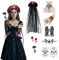 Cdithy Halloween Tag der Toten Haarreif Schleier Gothic Schmuck, 8 in 1 Halloween Dia De Los Muertos Kostüm Accessoires mit Skelett Haarschmuck Tattoo Gesicht Ohrringe Handschuhe Kette für Damen