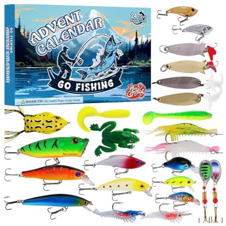 24 Days Christmas Countdown Fish Tackle Set, Weihnachts-Angelset kassette, Adventskalender Angeln 2024, Adventskalender angeln ausrüstung, 24 Tage Angelköder Set für Erwachsene Männer Angler (A)