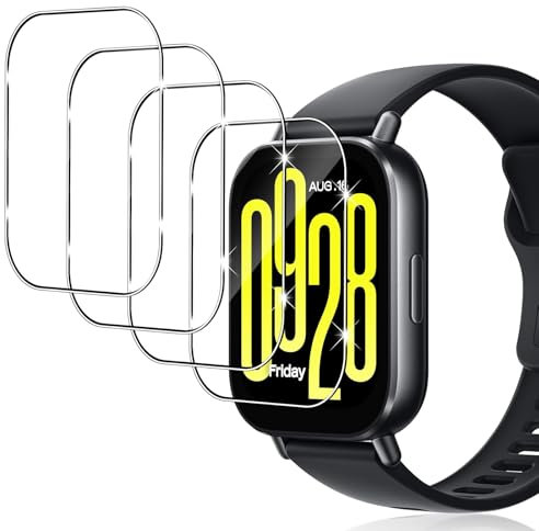 Yenwen Vetro Temperato per Xiaomi Redmi Watch 5 Active Protezione (Non per Redmi Watch 5), 4 Pezzi Pellicola Protettiva 9H Durezza Anti-Graffio Schermo, Senza Bolle Trasparente