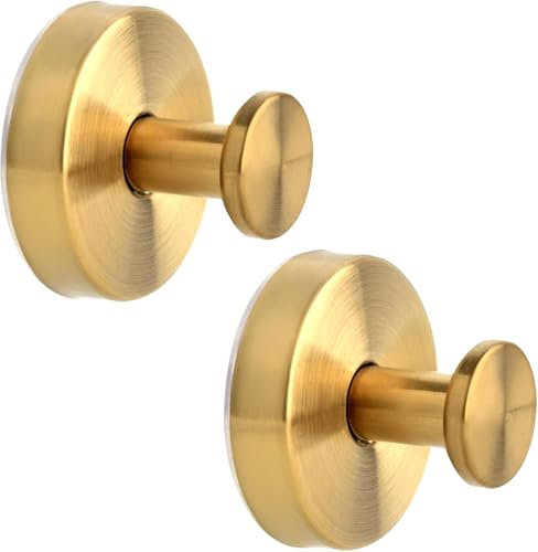 Boxonly Crochets à ventouse sans perçage, crochets étanches en acier inoxydable 2024 pour salle de bain, douche, cuisine et miroirs, porte-serviettes robustes (2 pièces, or brossé)