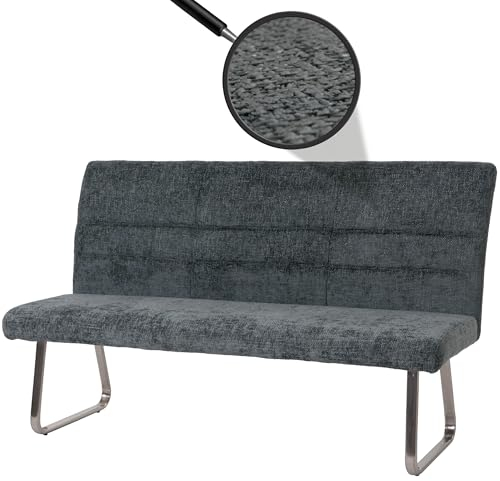 Sitzbank HWC-G55, Esszimmerbank Bank, Edelstahl gebürstet Stoff/Textil Chenille Öko-Tex, 180cm - blau-grün