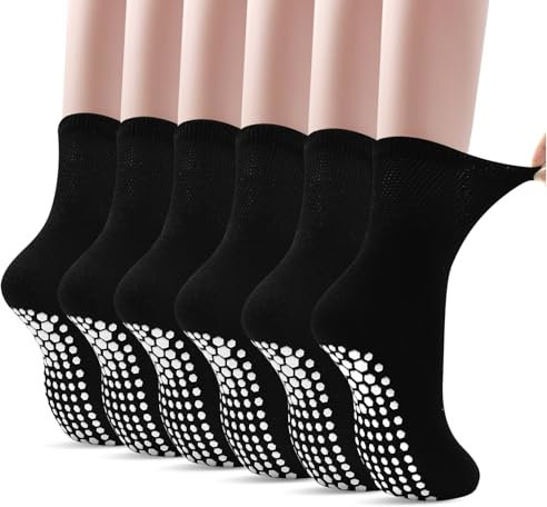 DECOVICI Rutschfeste Yogasocken für Damen 6 Paar, ABS Stopper Pilates Damensocken, AntiRutsch Socken für ödematöse Füße, Barre Ballett Tanz Trampolin Socken 35-39(Schwarz)
