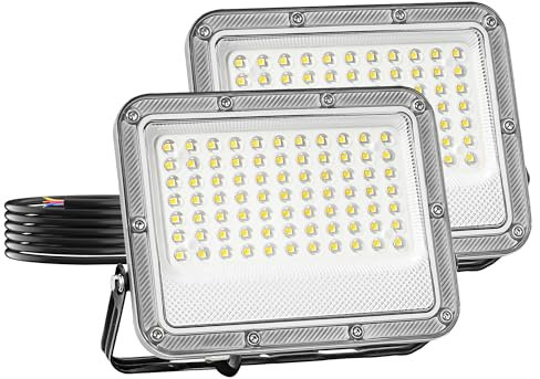 KOSOOM Faretto LED da Esterno 50 W luce Fredda 6500 K Lente Ottica Faro LED Esterno 5500 lm IP66 impermeabile, per giardino, Patio, garage, Piscina fuori terra, campo sportivo, cortile, 2 pezzi