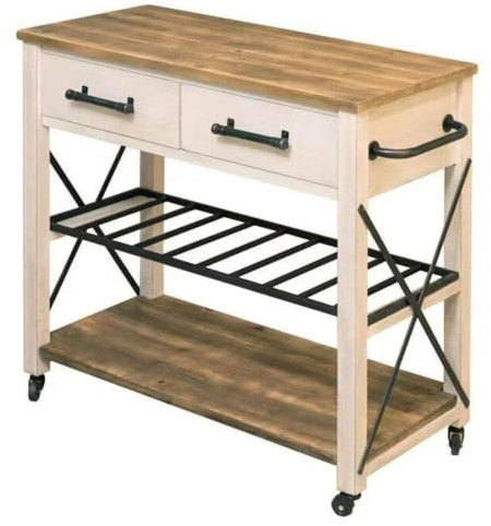 Carrito de isla de cocina rodante de madera maciza con cajón y estante de almacenamiento abierto para cocina, barra de café y soporte de microondas, tamaño grande, portátil con ruedas para comedor,