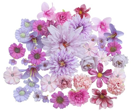 Avagiaforu Kunstblumen zum Basteln, 48 Stück Deko-Blüten, Künstliche Blumen Mini Seidenblumen, Fake Blumen, Blüten-Köpfe, Künstliche Blütenköpfe für Valentinstag Hochzeit DIY Party Scrapbooking Deko