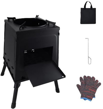 PQXQZ Tragbarer Holzofen für Camping Tragbarer Holzofen Outdoor Faltbarer Camping Holzofen mit Aufbewahrungstasche für Rucksackreisen und Kochen Im Freien(L)