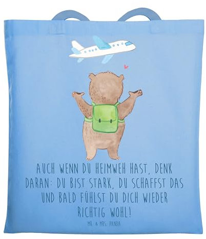 Mr. & Mrs. Panda Tragetasche Heimweh überwinden - Geschenk, Trost, Laptoptasche, du bist stark, inspirierend, Inspiration, Stofftasche, Hoffnung,