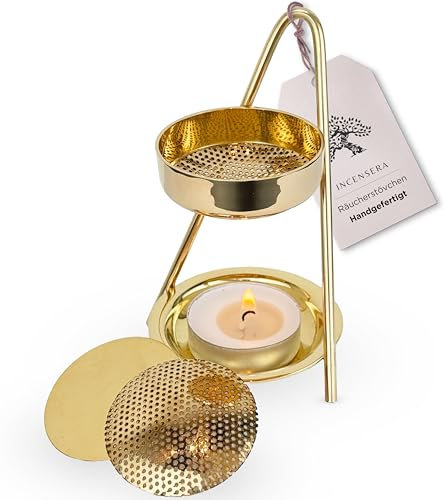 Räucherstövchen mit Sieb - Gold Klein, Kompakt & Vielseitig für Harze und Kräuter | Weihrauchbrenner, Räucherstövchen Sieb, Incense Burner, Räuchern Zubehör