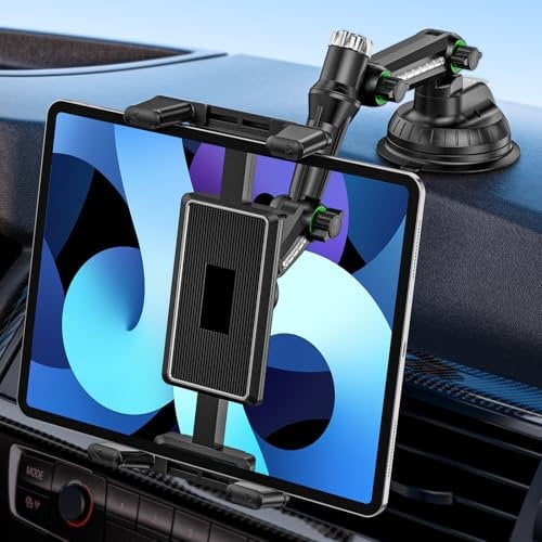 GlasFlength Soporte Tablet Coche para Salpicadero, Soporte iPad Coche Ventosa Brazo Ajustable para Parabrisas Soporte de Tablet para Smartphones y Tablets 4,7-9,7 para Coche Escritorio (Negro)