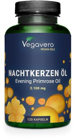 Nachtkerzenöl Kapseln hochdosiert | Ohne Gelatine oder Zusatzstoffe | 2100 mg Tagesdosis | 11% GLA (Omega 6) | Laborgeprüft | 120 Stück | Deutsche Produktion Vegavero®