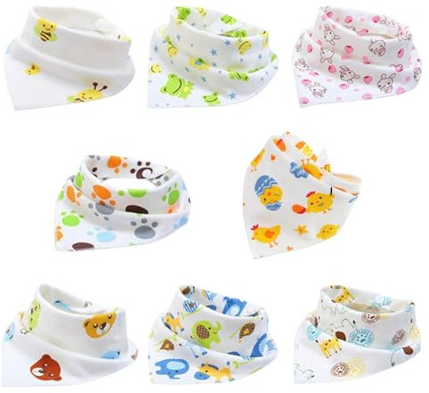 Zonoori 8 Stück Dreieckstuch Baby, Halstuch Einstellbar Kinder, Baumwolle Saugfähig Halstücher