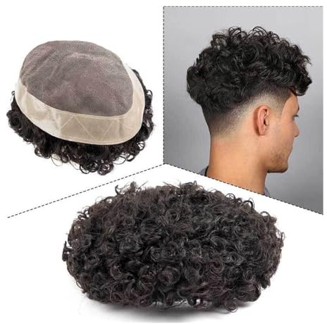 Perücke Lockiges Toupet for Männer, atmungsaktive Mono-Basis, Kapillarprothese for Männer, echtes menschliches Haar, männliche Haarprothese, 15 mm Locken, indisches Remy-Haarsystem Herrenperücke(1b-Of