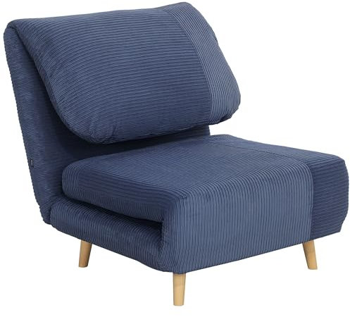 HOMCOM 2-in-1 Schlafsofa Schlafsessel Verstellbar Klappmatratze Gästebett im Cord-Optik, für Schlafzimmer, Wohnzimmer Blau 82 x 89 x 83 cm