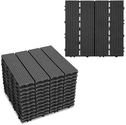 Gimisgu WPC Fliesen 30x30cm, WPC Terrassenfliesen Bodenbelag Klickfliesen Fliese, Wetterfest mit Drainagefunktion, Terrassendielen für Balkon Terrasse 33 Stück/3m², Anthrazit