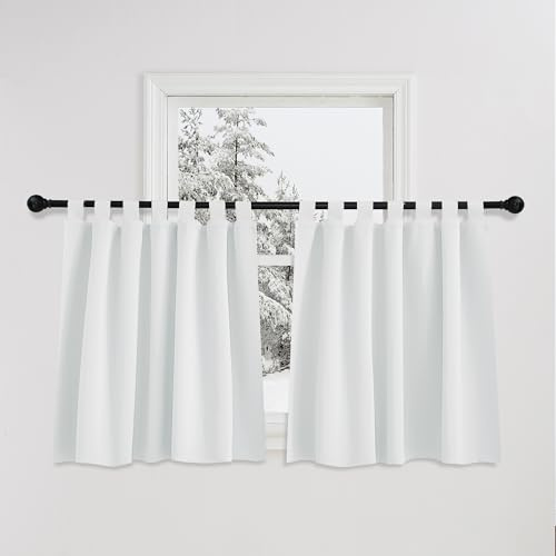 PONY DANCE Verdunklungsvorhänge Grau-weiß Kurze Gardinen mit Schlaufen | 2er Set H100 x B140 cm, für Küche, Wohnzimmer, Sichtschutz, Scheibengardinen, Kälteschutz, Blickdicht, Schlaufenschal