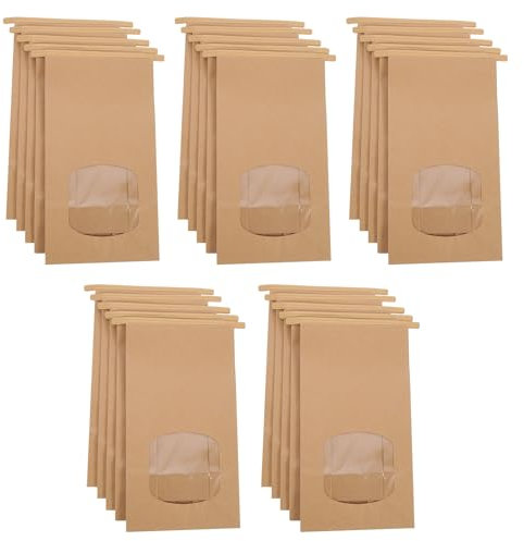 25 Pcs Sacchetti Carta Kraft Marroni, Sacchetto di Carta Sandwich con Finestra Trasparente e Filo Sigillante, Sacchetto Pane A Prova di Olio per Biscotti, Caramelle, Chicchi di Caffè (24.5x12x6cm)
