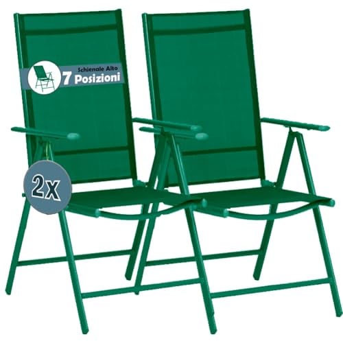 BAKAJI Set mit 2 Klappstühlen für den Garten, aus atmungsaktivem Stoff, verstellbarer und klappbarer Liegestuhl mit schmalem Verschluss, platzsparend, ideal für Balkon, Terrasse, Outdoor, Terrasse