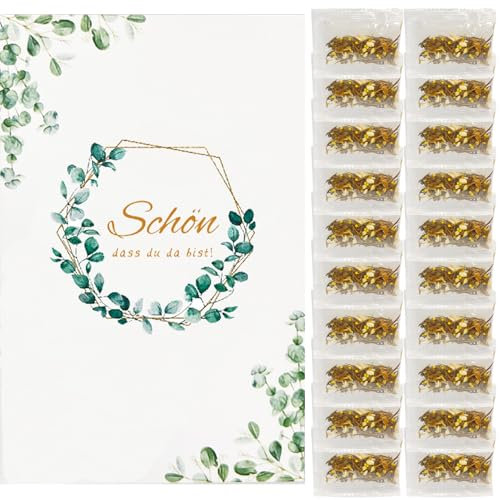 20 Sets Schön,das du da bist Samentüten Gastgeschenk,inkl.Wildblumensamen,Eukalyptus Motiv Geschenktüte,Dankeschön Gastgeschenke für Hochzeit Kommunion Konfirmation Taufe (Grün-B)