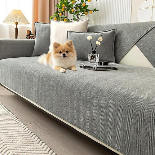 Hovoto Sofa Überzug, Überwurfdecken für Sofa, Sofaschoner rutschfest, Sofadecken für Sitzfläche, Sofabezug L Form 1/2/3/4 Sitzer Ecksofa Sofa Cover, Couch Überwurf Hund Katze, Grau, 110 * 210cm