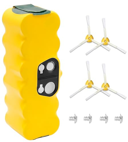 GGiking 5000mAh NI-MH Ersatzakku Akku für iRobot Roomba 500 600 700 Serie | 510 520 530 540 550 570 580 610 620 630 650 660 760 770 780 870 880, Upgrade14.4V Akku(4 dreieckige Bürsten + 4 Schrauben)