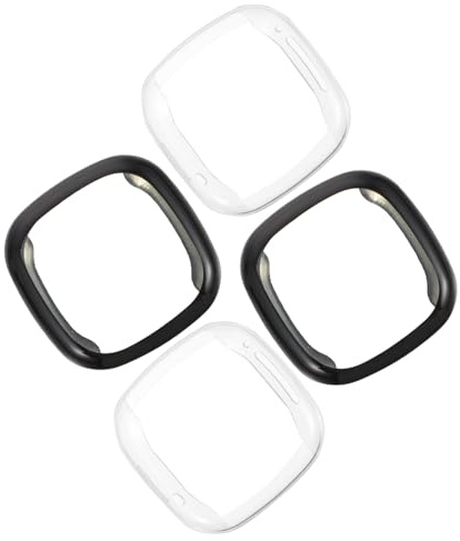 GARIOUANS 4 Stück Teiliges TPU Schutzgehäuse Kompatibel mit Fitbit Smartwatch Stoßfeste Bumper Hülle Kratzfeste Displayschutzfolie Transparente und Schwarze Abdeckung Vollflächiger