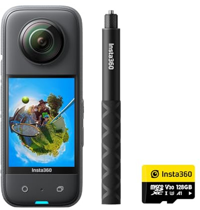 Insta360 X3 Einsteiger-Bundle - wasserdichte 360°-Actionkamera mit 1/2-Sensor, 5,7K 360°, 72MP 360°-Fotos, Stabilisierung, 2,29-Touchscreen, Vibrationsfeedback, KI-Bearbeitung, Live-Streaming