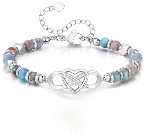 Damen Armband Perlenarmband Edelstahl - Natürlichen Kleeblatt Armbänder | 5mm Edelstein Perlen Armband für Frauen, Heilsteine Armbänder Inspirierende Geschenk für Gute Freunde und Schwestern
