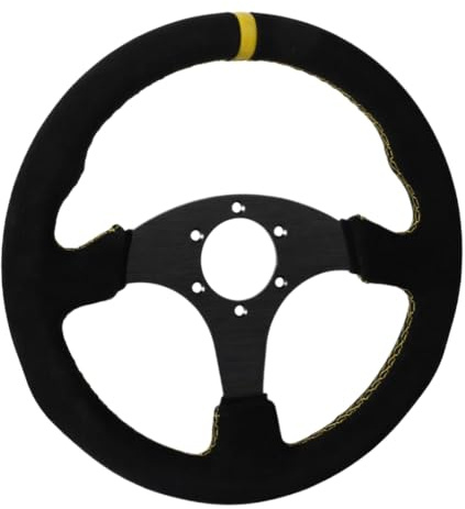 0RahagTFa Flat Steering Wheel 330mm Suede Aluminum Frame 13 Inch Compatible With PC Racing Drift Game Controllers(6028BK-MS-YL-YL)