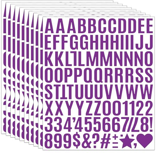 10 Blatt Buchstaben Aufkleber, 980 Stück Klebebuchstaben Wetterfest Selbstklebende Buchstaben und Zahlen Sticker,für Wasserflasche Postfach,Schilder,DIY Scrapbooking,Dekorationskunst (Lila)