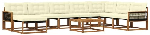 vidaXL Outdoor-Sofagarnitur 9 pcs Natur und Creme Massivholz Akazie, Moderne Gartenmöbel, langlebiges Sofaset, entspannende Lounge, Sitzgelegenheit für Terrasse
