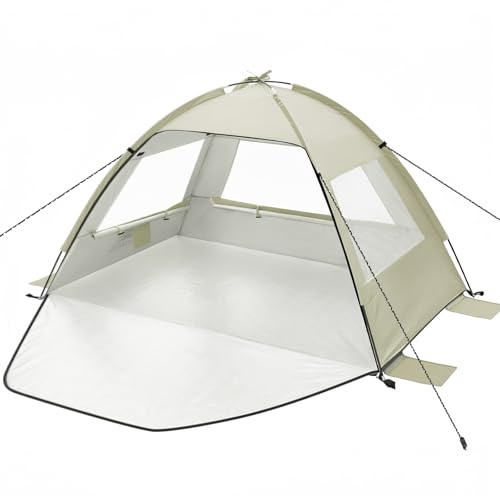 Strandmuschel für 2-4 Personen, Strandzelt mit UV-Schutz 50+ Windschutz, Stabiles Sonnenschutz Strand Zelt, Beach Tent with Carry Bag mit kleines Packmaß für Baby Kinder Familie Camping Garten Strand